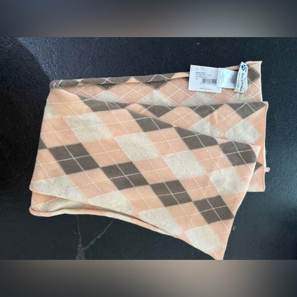 100% Cashmere Argyle Knit Scarf – Pink & Brown – NWT – Dukes of Scotland - Picture 4 of 8